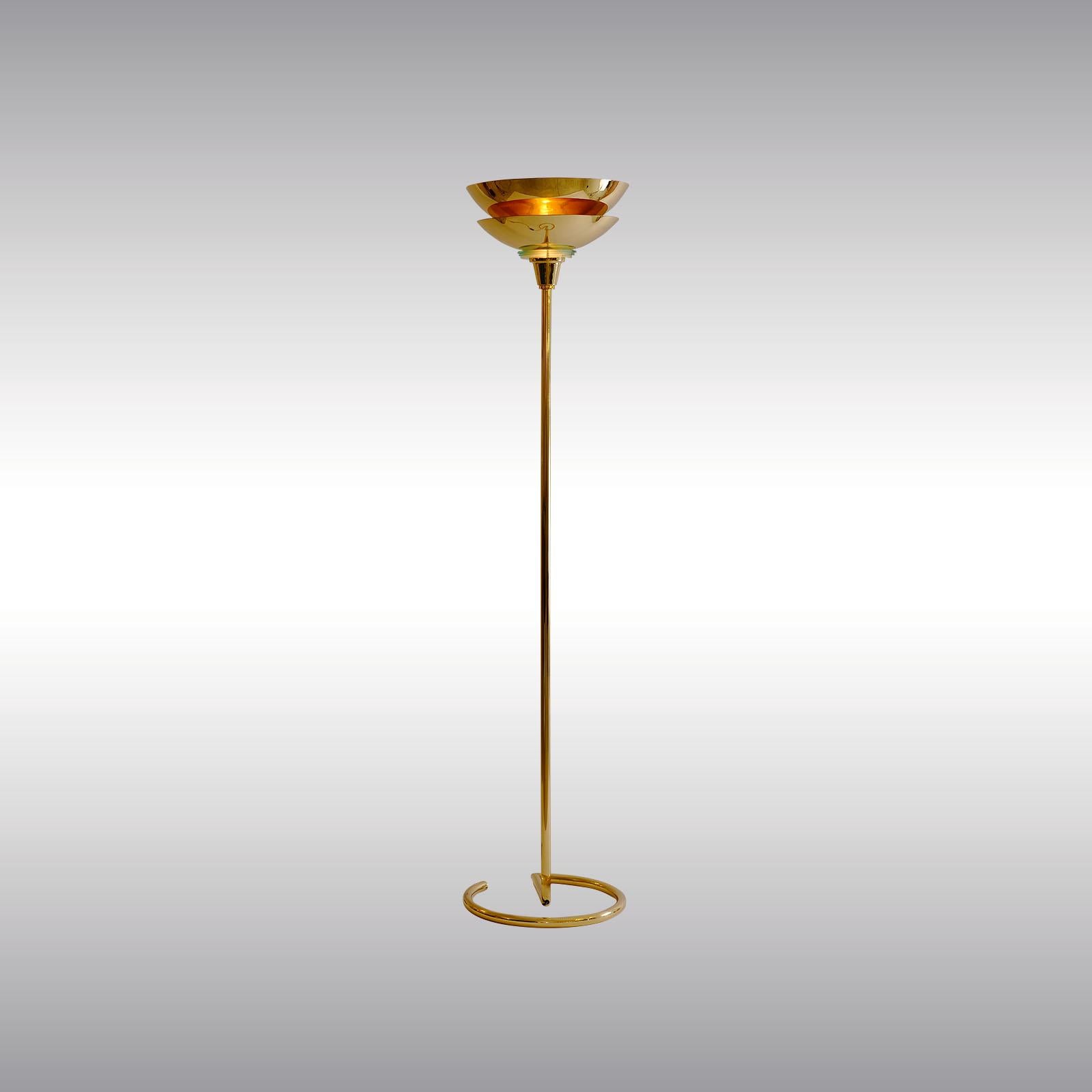 Varnished Deutsches Bauhaus, Art Deco Brass Floor Lamp, Re-Edition For Sale