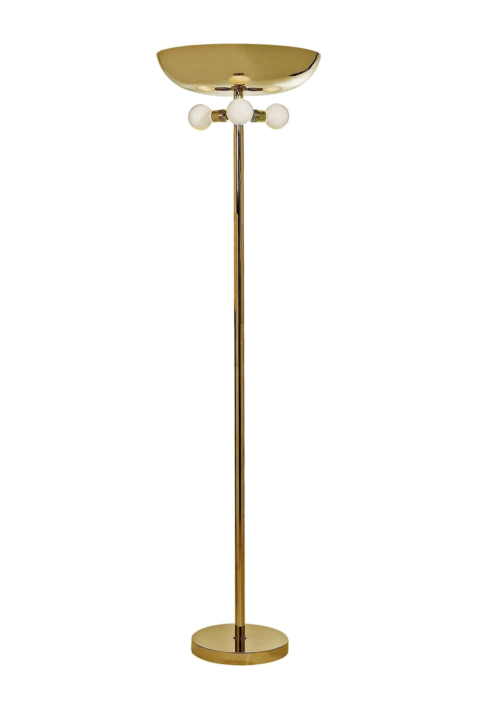 Hand-Crafted Deutsches Bauhaus Art Deco Style Brass Floor Lamp Torch, Re-Edition For Sale