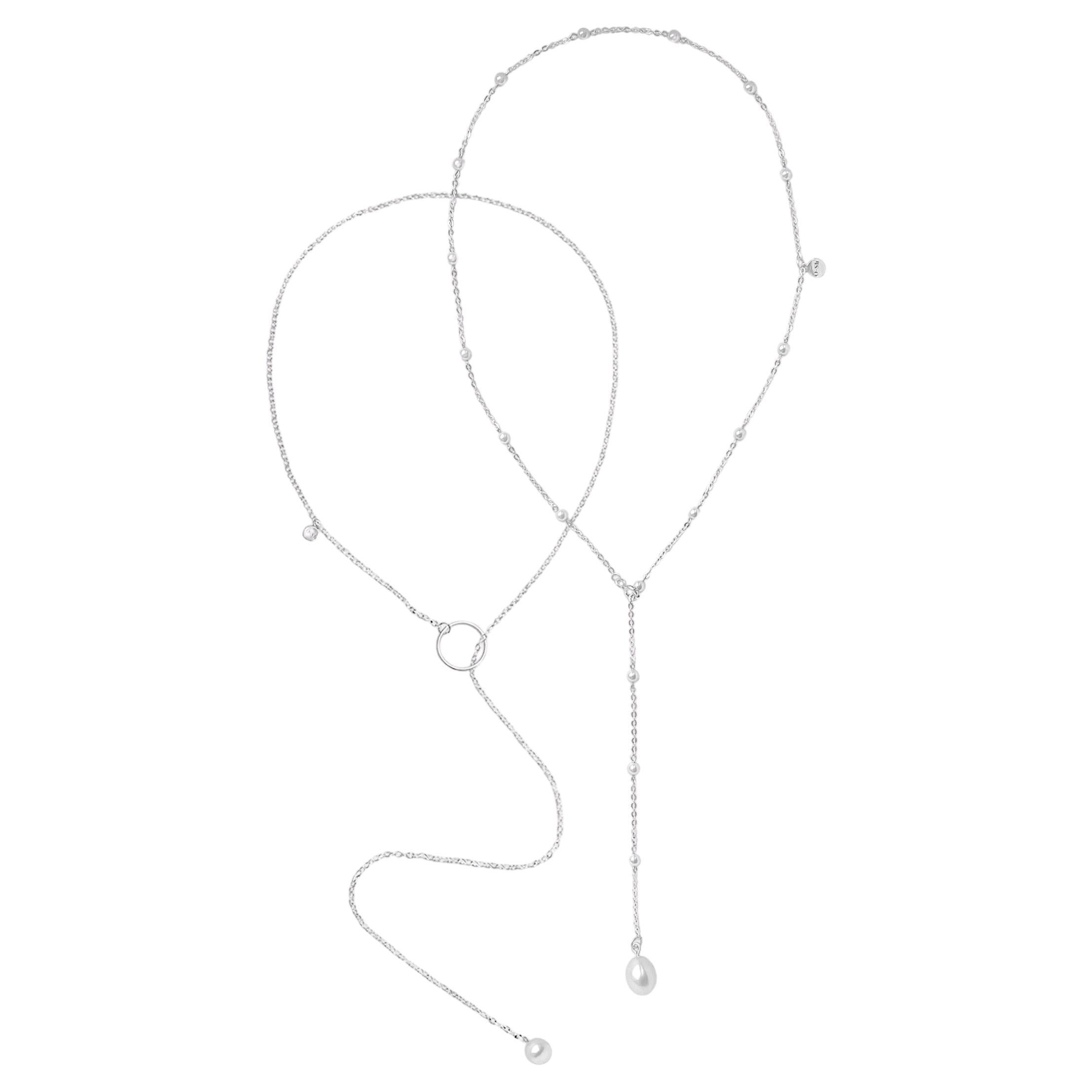 Deux Cravates Necklace Set in 925 Sterling Silver & Freshwater Pearls by O Sh For Sale