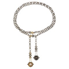 Diamonds Deux Gouttes Chain set with Pearls in 18k yellow gold by Elie Top