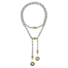 Deux Gouttes Diamonds & Pearls Necklace in 18k Yellow Gold by Elie Top