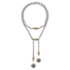 Deux Gouttes Sapphire & Diamond Necklace in 18k Yellow Gold by Elie Top
