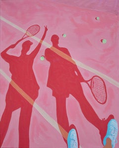 Deuces von Devan Sweeney, Öl auf Leinwand Zeitgenössische Tennis Malerei Mit Rosa