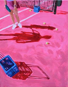 Doubles Alley by Devan Sweeney, Oil on Canvas Tennis Painting, Pink