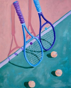 Doppietta di Devan Sweeney, Olio su tela Tennis Quadro contemporaneo vibrante