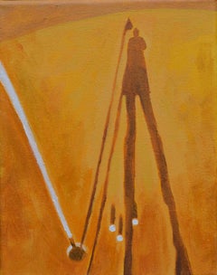 Par 3 di Devan Sweeney, pittura di golf olio su tela, arancione, oro