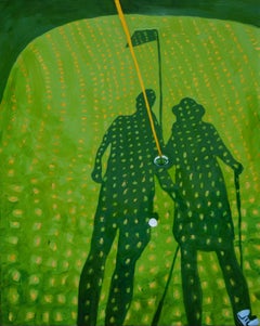 Punched Greens di Devan Sweeney, Olio su tela Quadro di golf contemporaneo, Verde