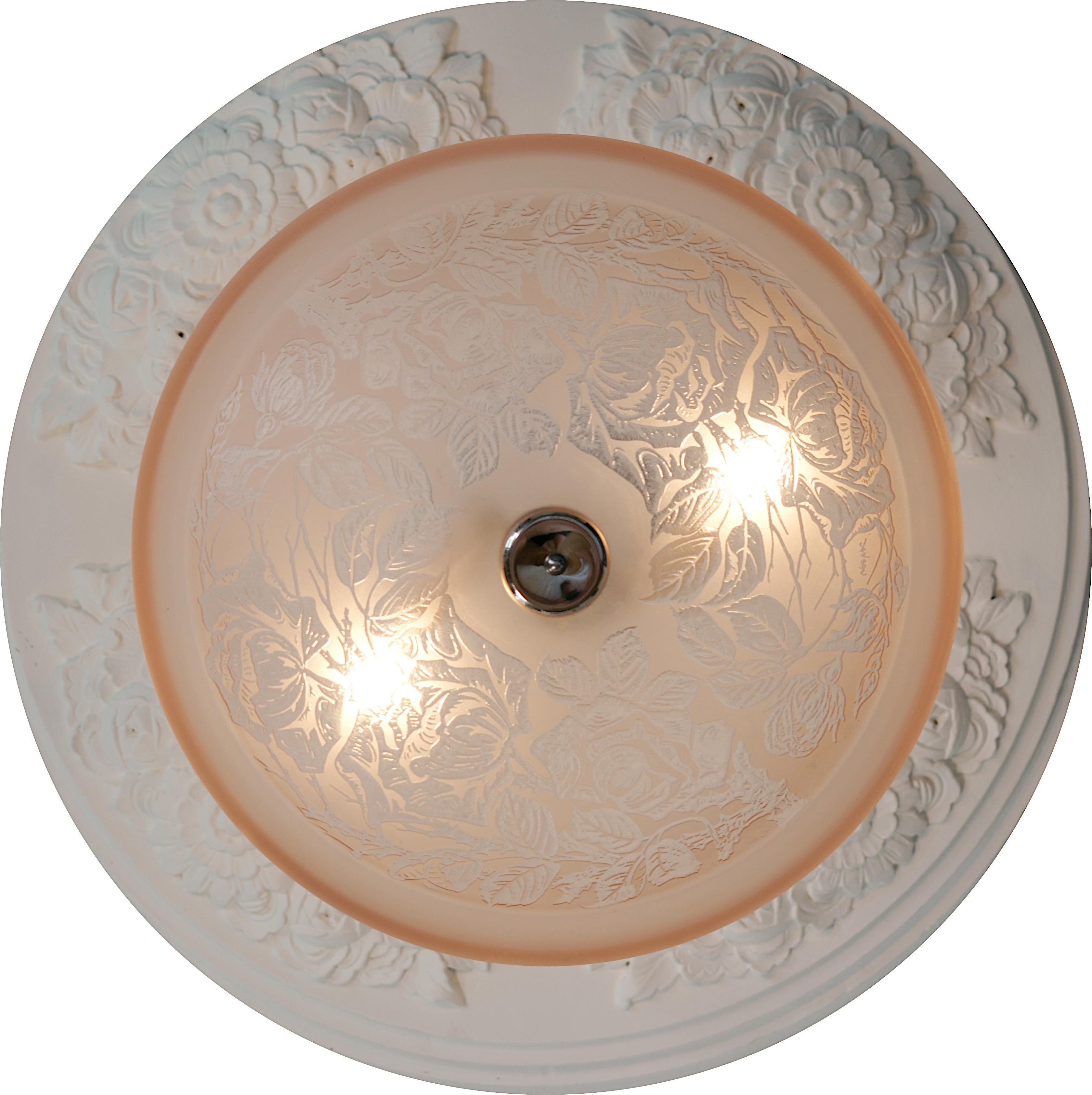 Inizio XX secolo Lampadario a sospensione a forma di rosa canina inciso all'acido di Deveau, 1920 in vendita