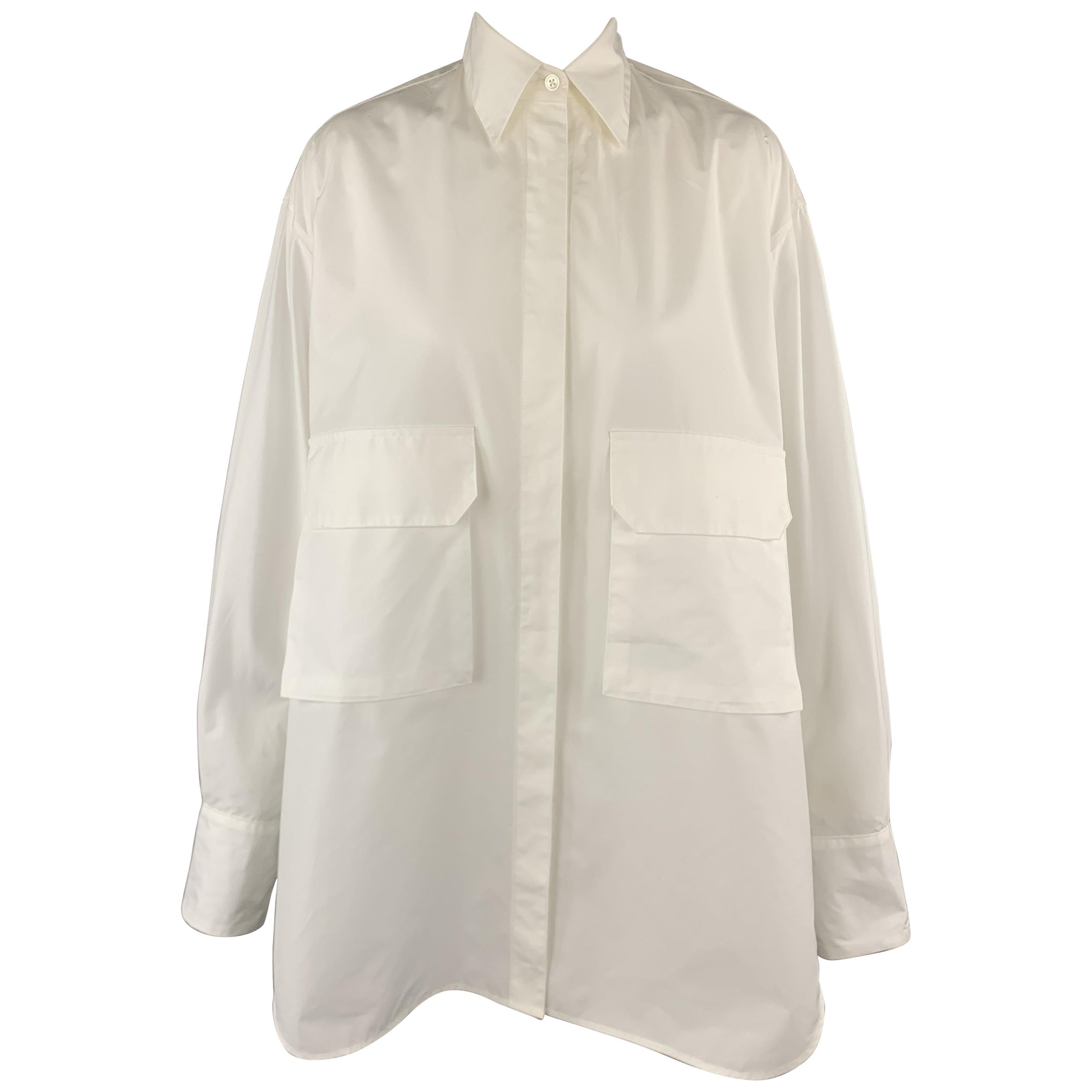 DEVEAUX New York Size 4 White Cotton Oversized MAX SHIRT Pocket Blouse