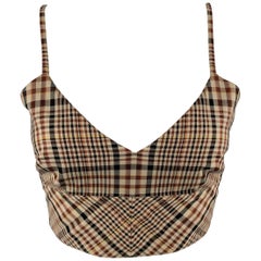 DEVEAUX New York Size 8 Beige & Burgundy Plaid Cotton Shell Bralette Top