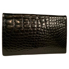 Retro deVecchi Black American Alligator Clutch Bag circa 1980