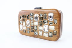 Devi Kroell Embellished Wooden Minaudiere 24mz0717 Brown Wood Clutch