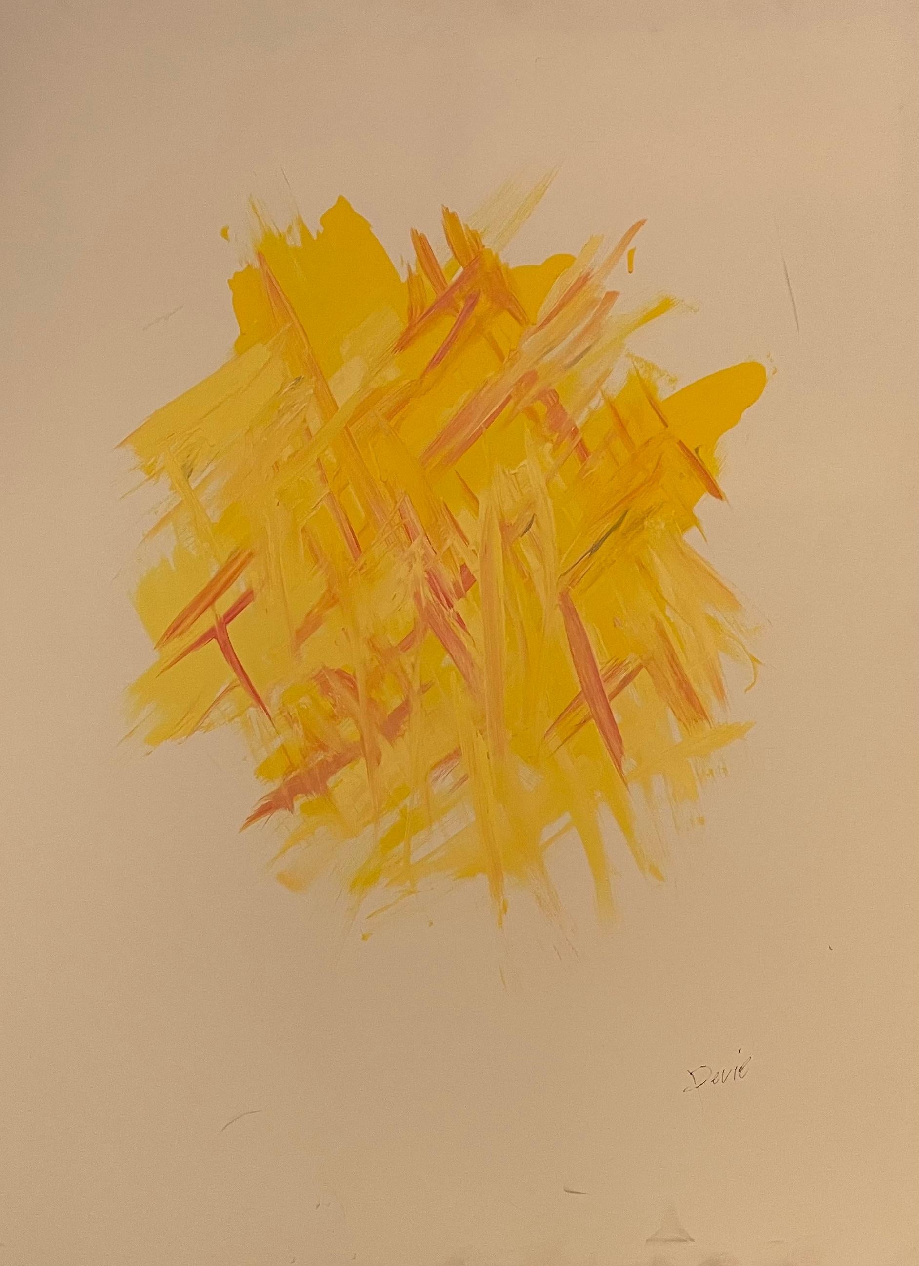 'Yellow Celebration' Minimal Abstract Art Acrylic On Canvas By Devie - Painting by Devie Elzafon