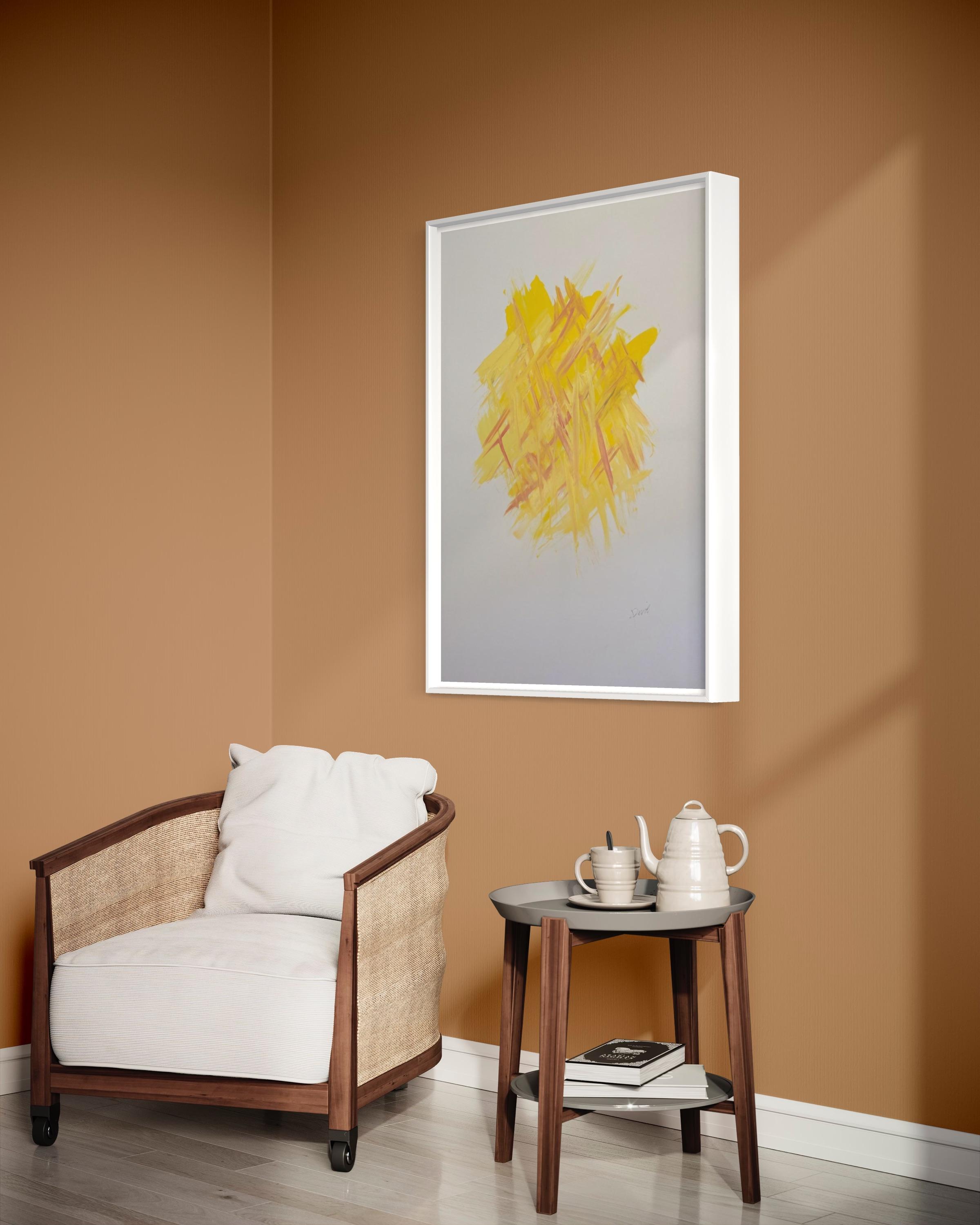 Minimale abstrakte Kunst „Yellow Celebration“ Acryl auf Leinwand von Devie im Angebot 2