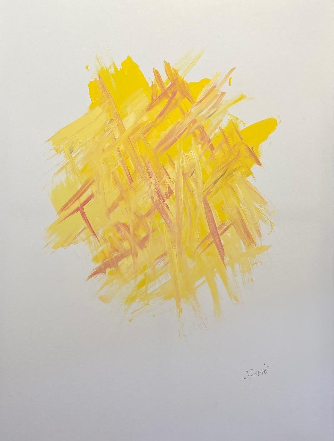 Devie Elzafon Abstract Painting – Minimale abstrakte Kunst „Yellow Celebration“ Acryl auf Leinwand von Devie