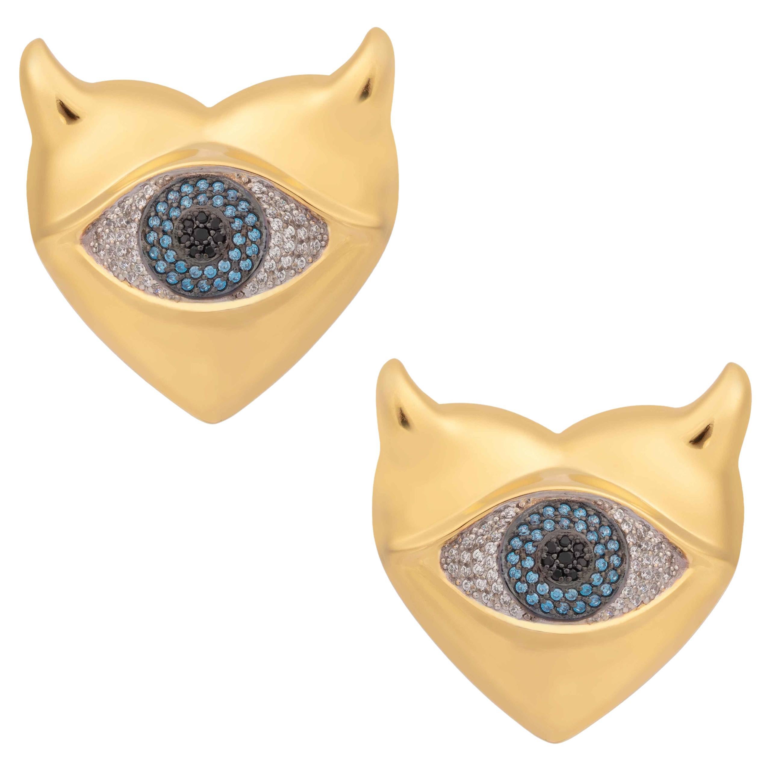 Devil Heart Evil Eye Clip on Earrings Gold For Sale
