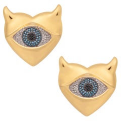Devil Heart Evil Eye Clip on Earrings Gold