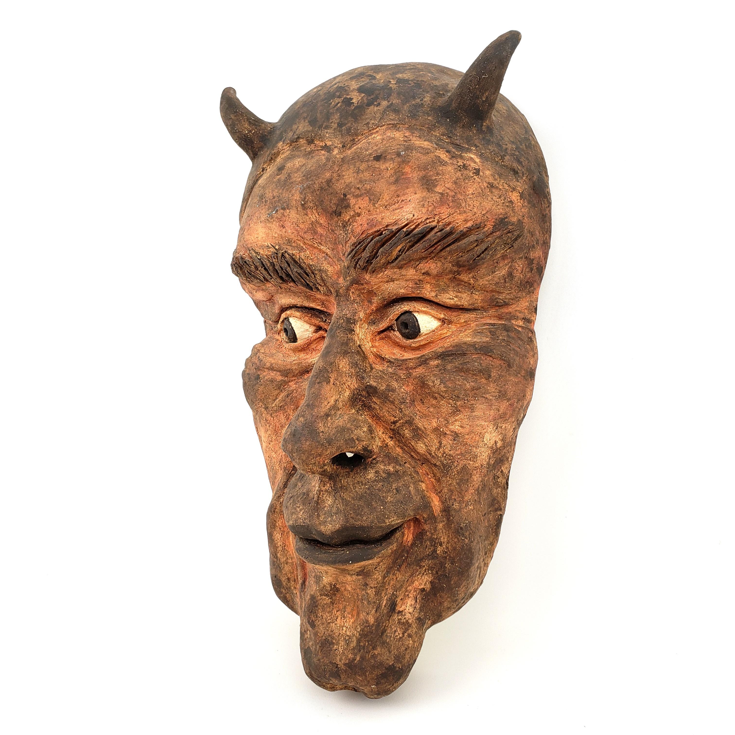 Devil Mask Art Pottery Wall Sculpture In Excellent Condition In Hamilton, Ontario