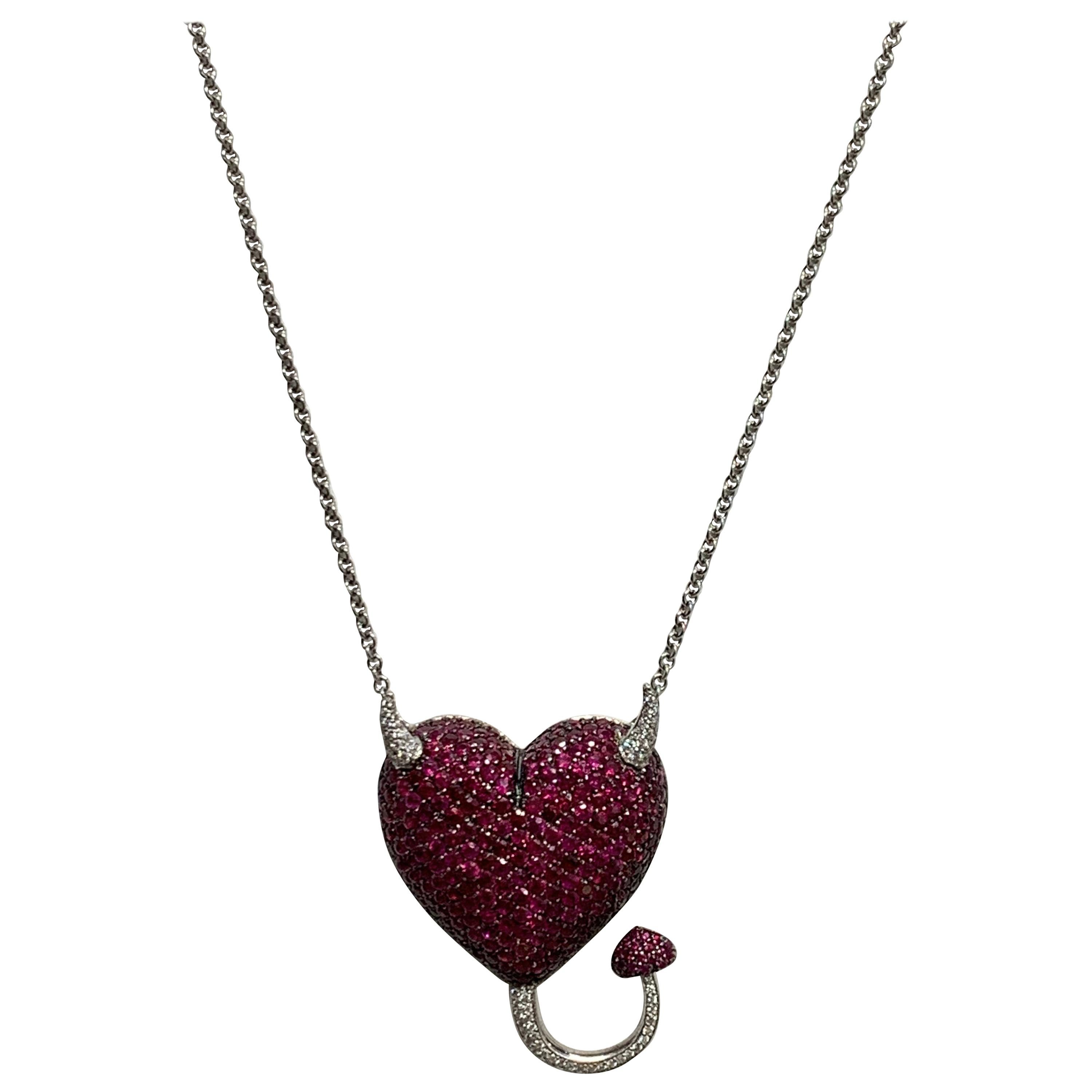 Ruby & Diamond Heart Necklace, 9.15 Carats For Sale