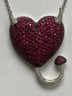 Ruby & Diamond Heart Necklace, 9.15 Carats