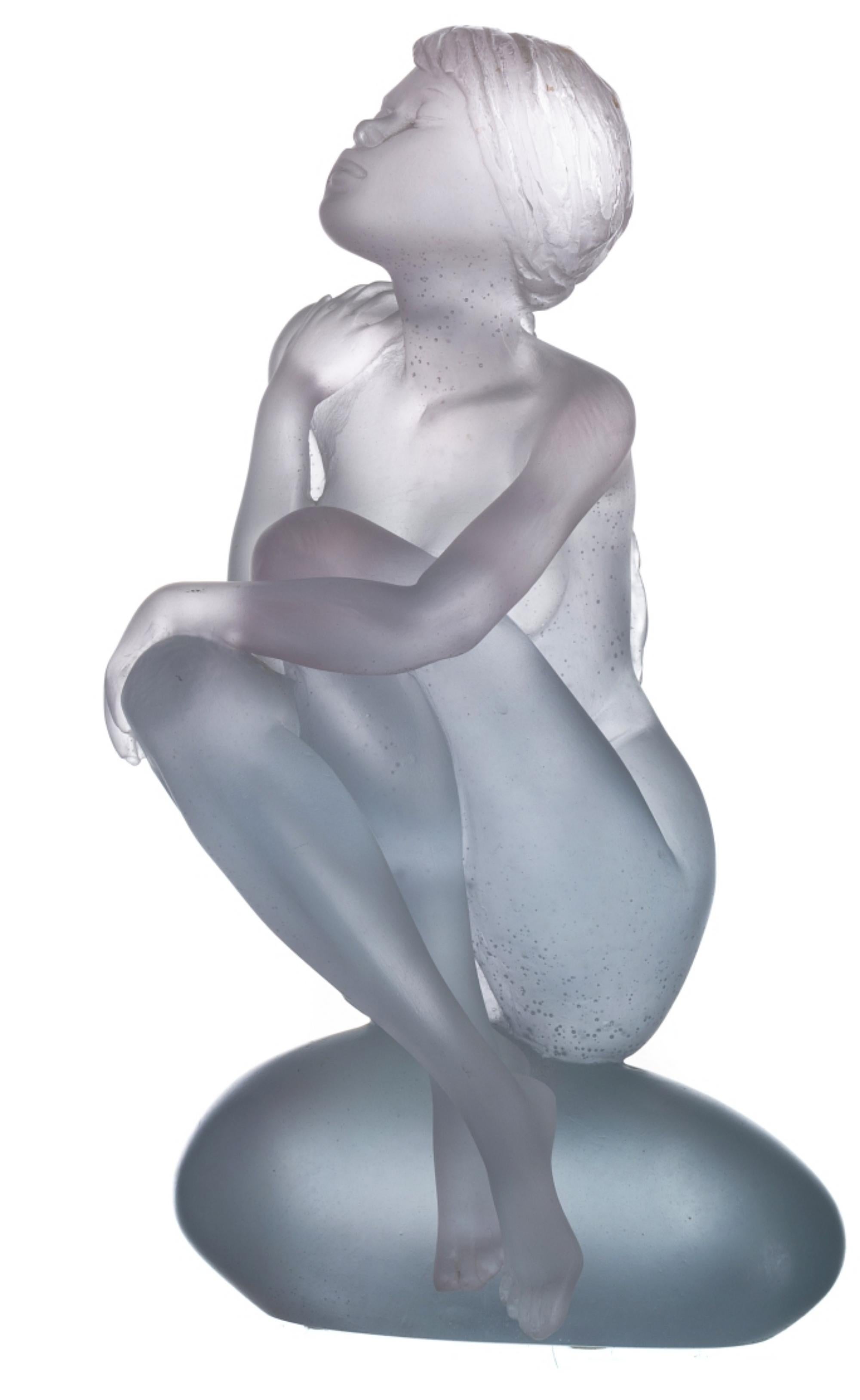 Deville Chabrolle sculpture
'Aphrodite' model in molded and embossed crystal paste, blue color, edition 235/475, signed 'Daum, France', by sculptor Deville Chabrolle.
Dimensions: (height) 30 cm.