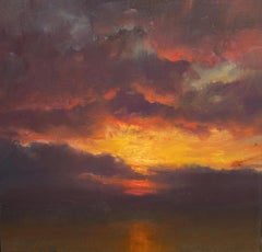 "At Last Light" (2025) Landschaft, Original Ölgemälde, strahlender Sonnenuntergang