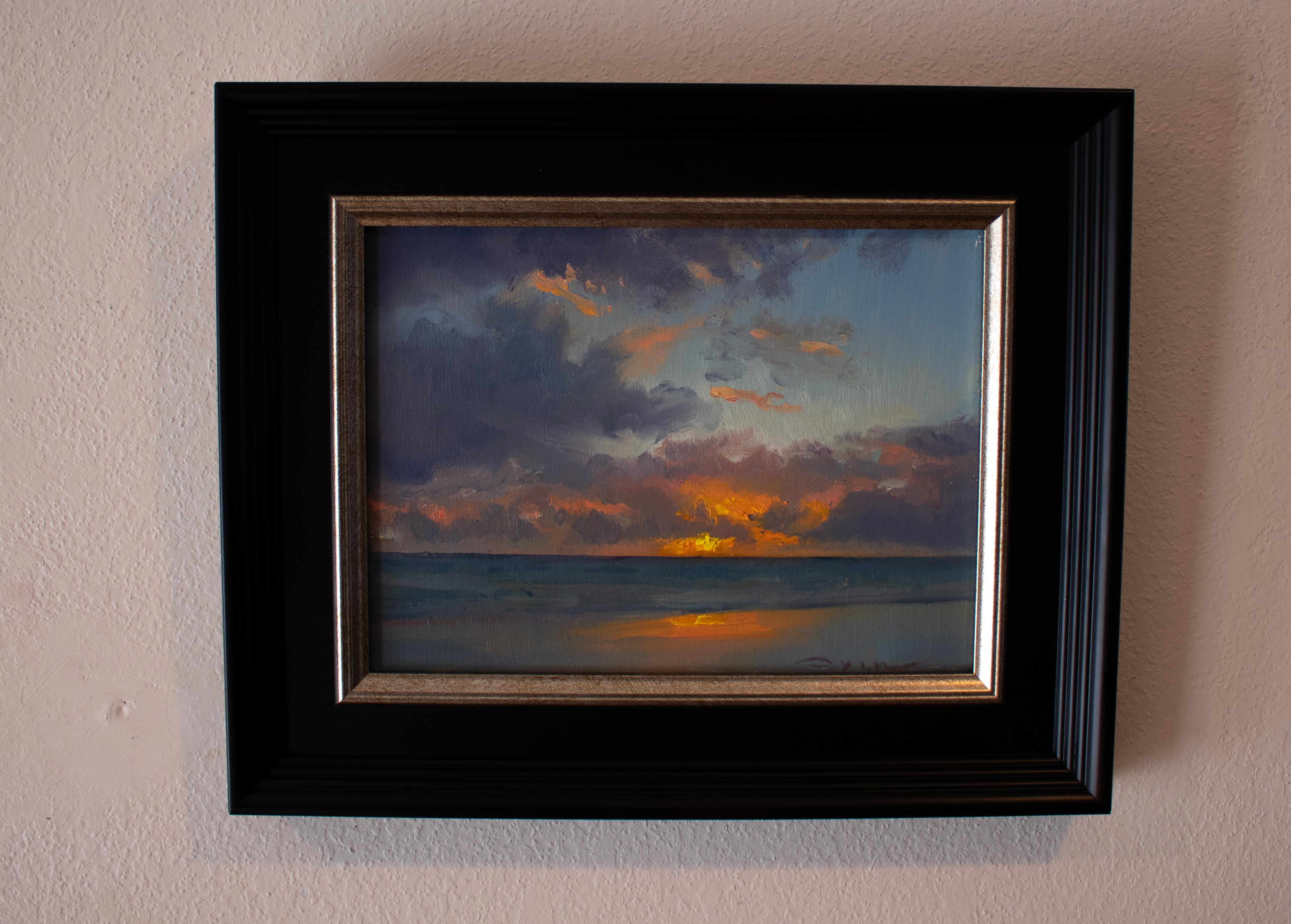„Orange auf Blau“ (2024) von Devin Michael Roberts, Landschaft, Ölgemälde im Angebot 1