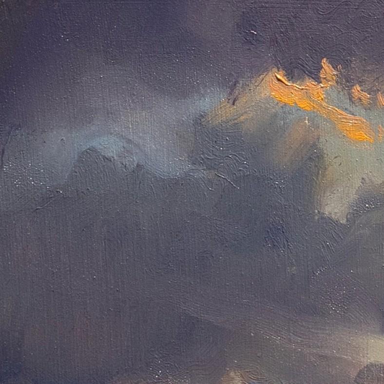 „Orange auf Blau“ (2024) von Devin Michael Roberts, Landschaft, Ölgemälde im Angebot 5