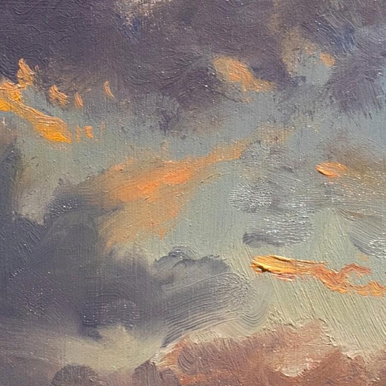 „Orange auf Blau“ (2024) von Devin Michael Roberts, Landschaft, Ölgemälde im Angebot 6