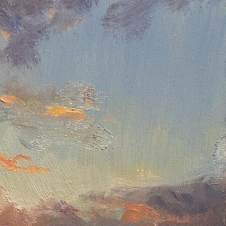 „Orange auf Blau“ (2024) von Devin Michael Roberts, Landschaft, Ölgemälde im Angebot 7