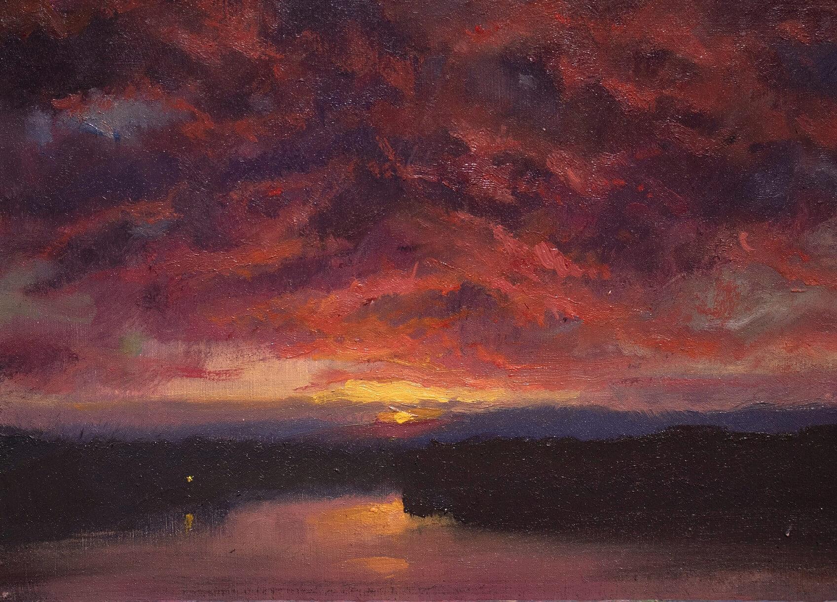 "Twilight Over a Mountain Lake" (2025) Landscape Impressionist Oil Painting