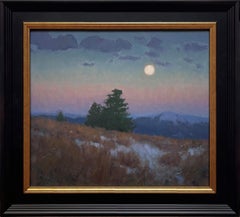 "Winter Moon" (2025) Landscape Oil Painting, Nocturne with Moon at Twilight