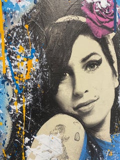 Amy- opera d'arte contemporanea a tecnica mista originale con ritratto di Amy Winehouse pop art
