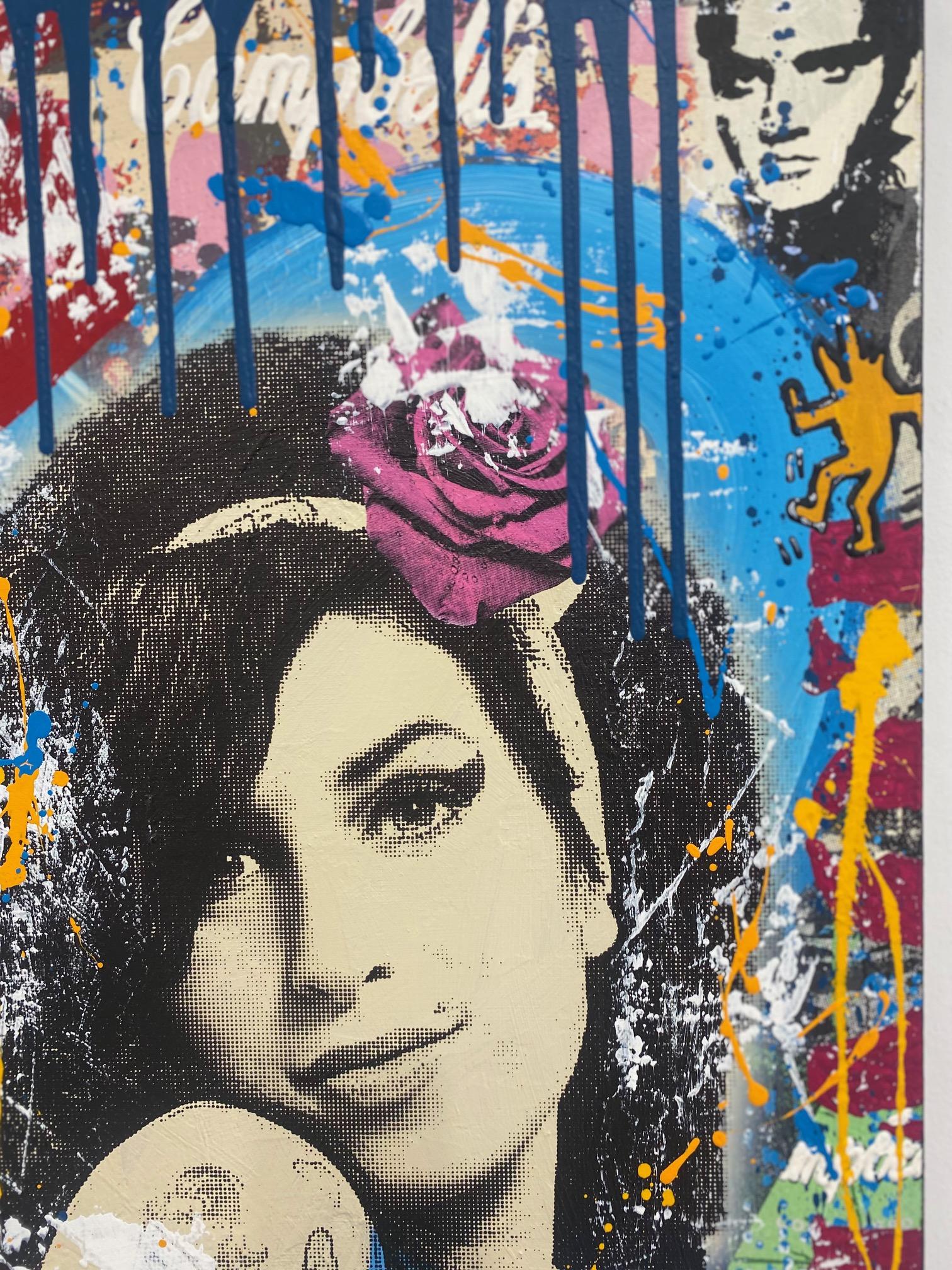 Amy- zeitgenössische gemischte Medien Original-Kunstwerk Porträt von Amy Winehouse Pop-Art im Angebot 1
