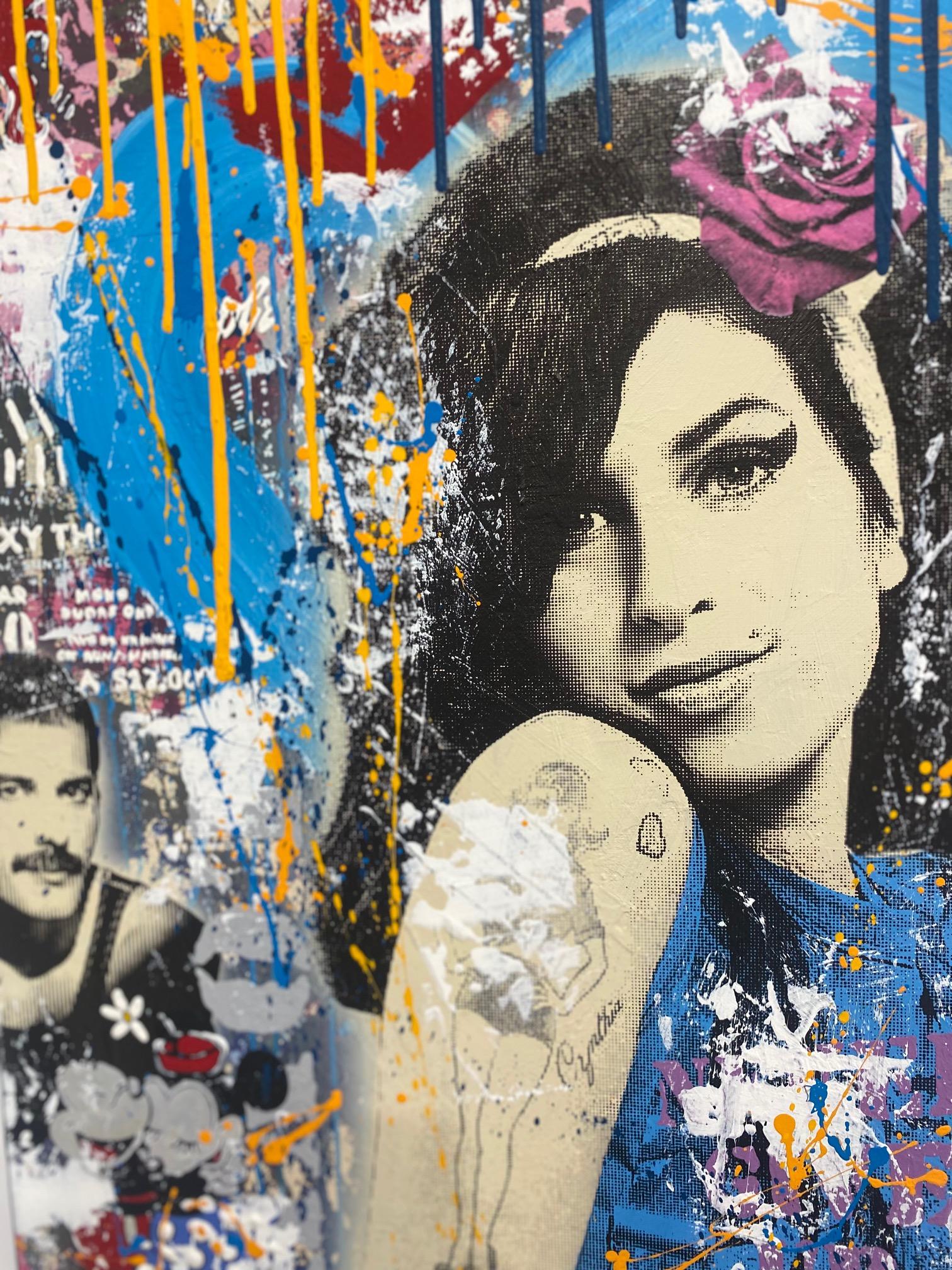 Amy- opera d'arte contemporanea a tecnica mista originale con ritratto di Amy Winehouse pop art in vendita 1