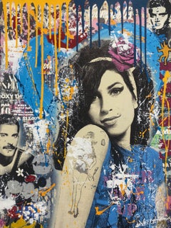 Amy- contemporary mixed media original artwork portrait of Amy Winehouse pop art