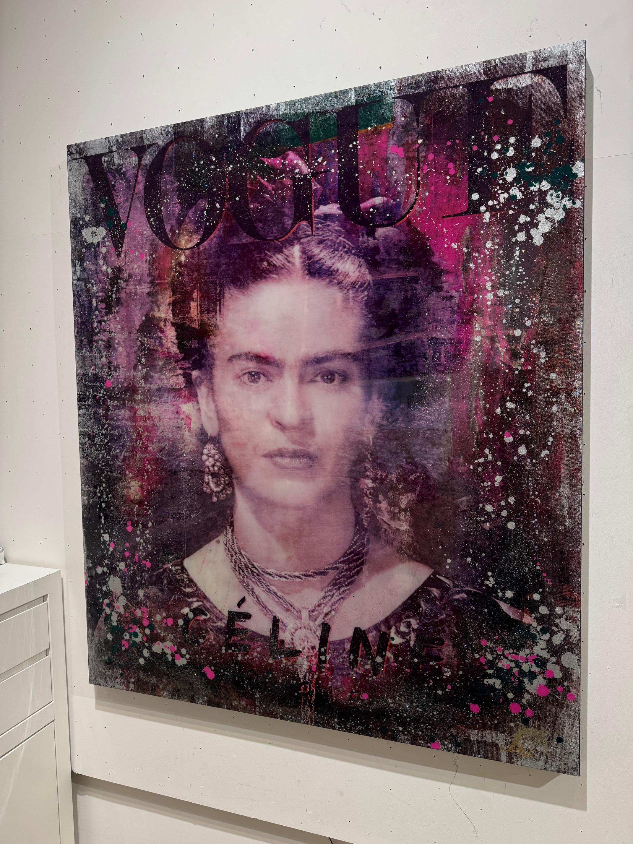 Frida - opera d'arte contemporanea a tecnica mista originale con ritratto di Frida Kahlo pop art in vendita 4