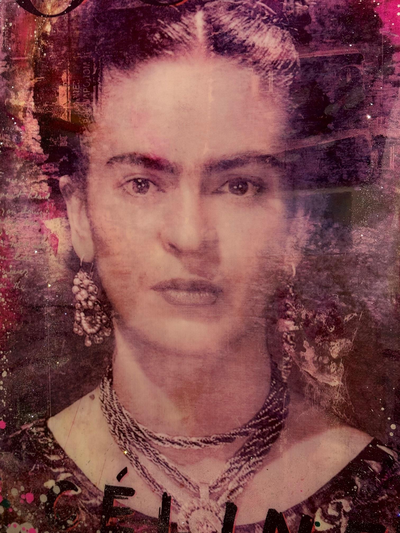 Frida - opera d'arte contemporanea a tecnica mista originale con ritratto di Frida Kahlo pop art in vendita 5