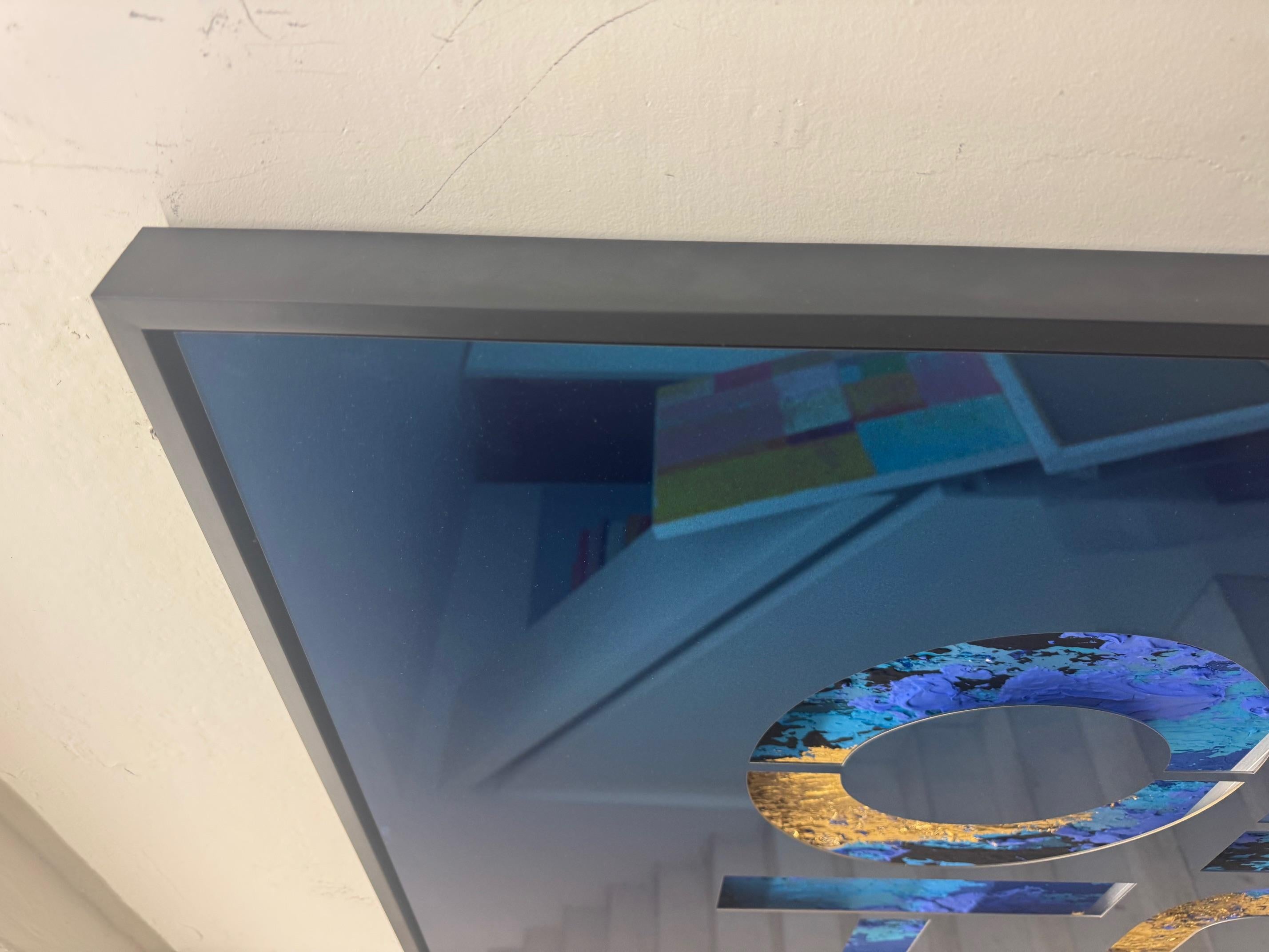 ESPERANZA - recorte de arte pop original contemporáneo, azul y dorado, muy pulido en venta 3