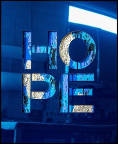 HOPE - découpage pop art contemporain original, bleu et or, hautement poli
