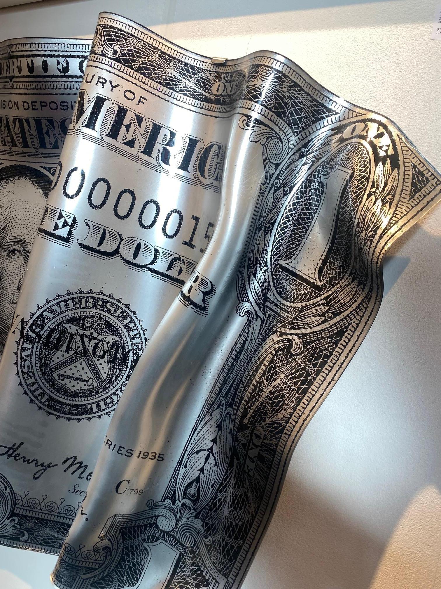 Silver Dollar - zeitgenössische original pop art ein amerikanischer dollar wand skulptur im Angebot 2