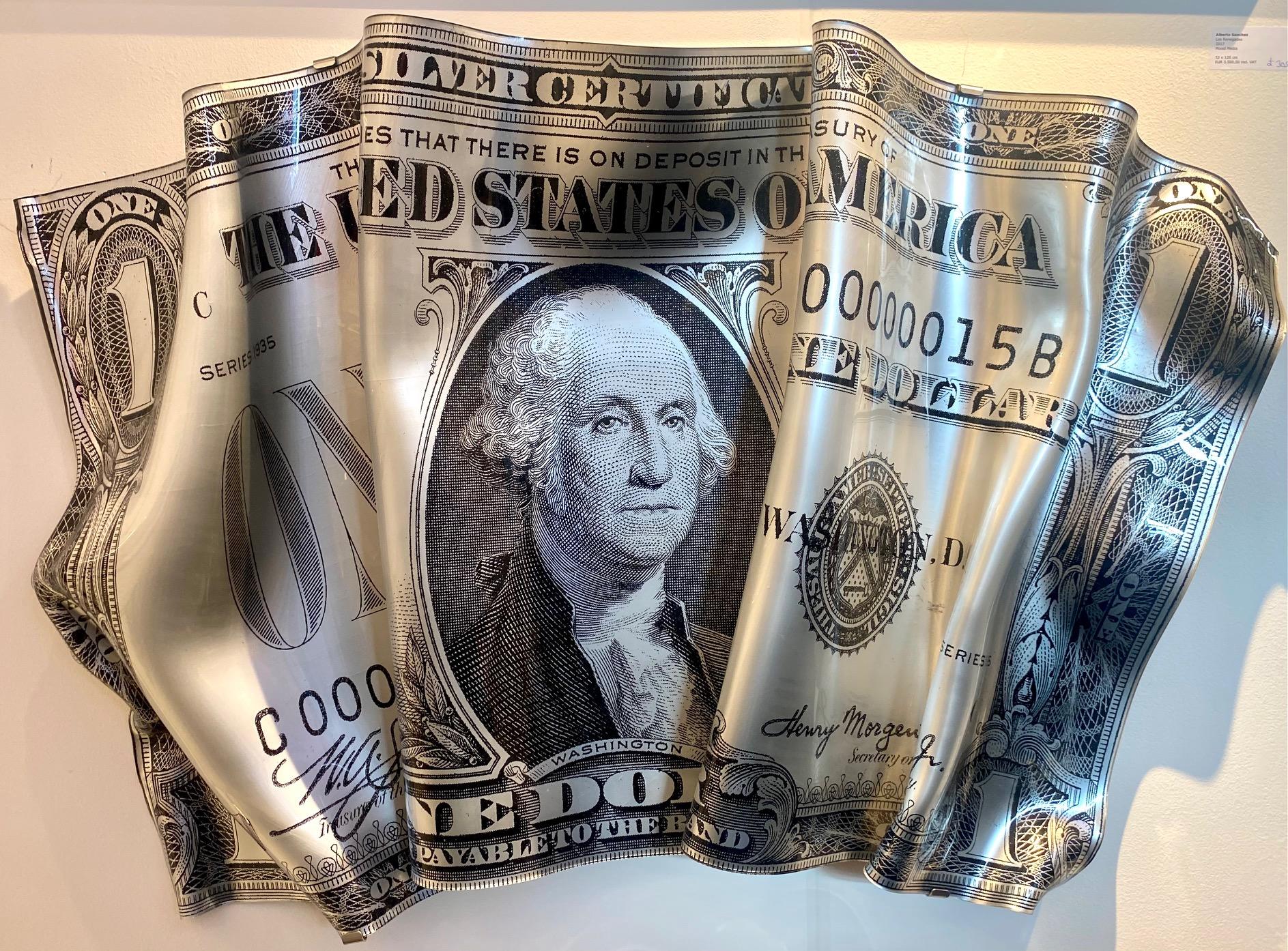 Silver Dollar - zeitgenössische original pop art ein amerikanischer dollar wand skulptur