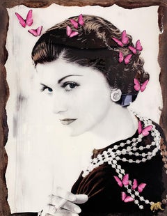 Coco - Popart:: Portrait:: Coco Chanel:: Art contemporain:: Papillons:: 21e siècle