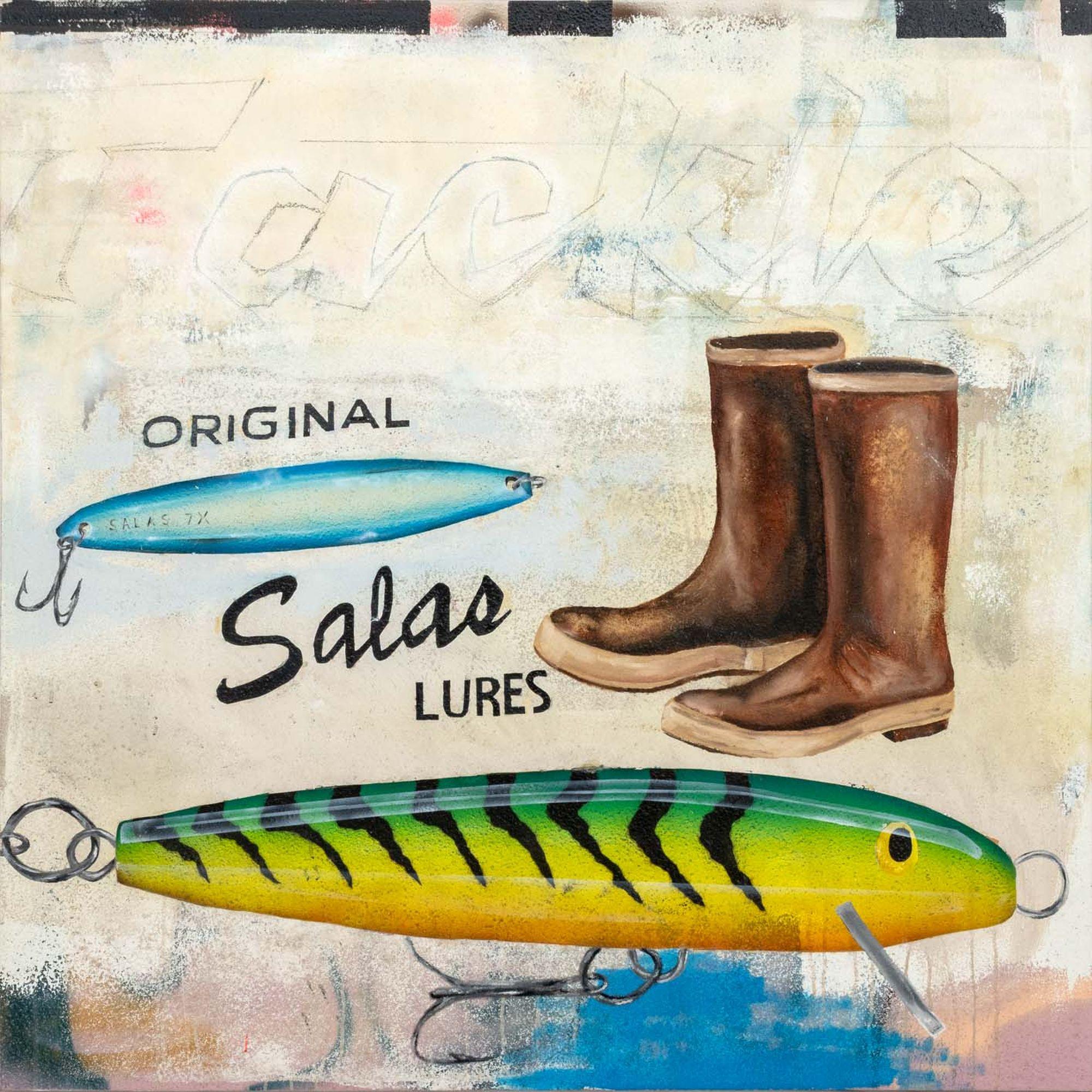 "Original Salas Lures", tecnica mista contemporanea su tela, firmata