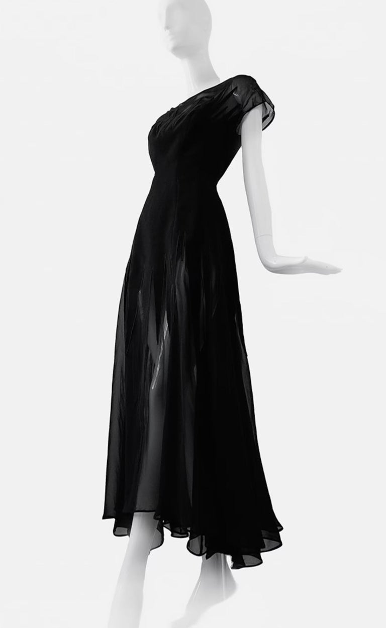 Devine Thierry Mugler Runway Dress Goddess Black Semi Sheer Evening
