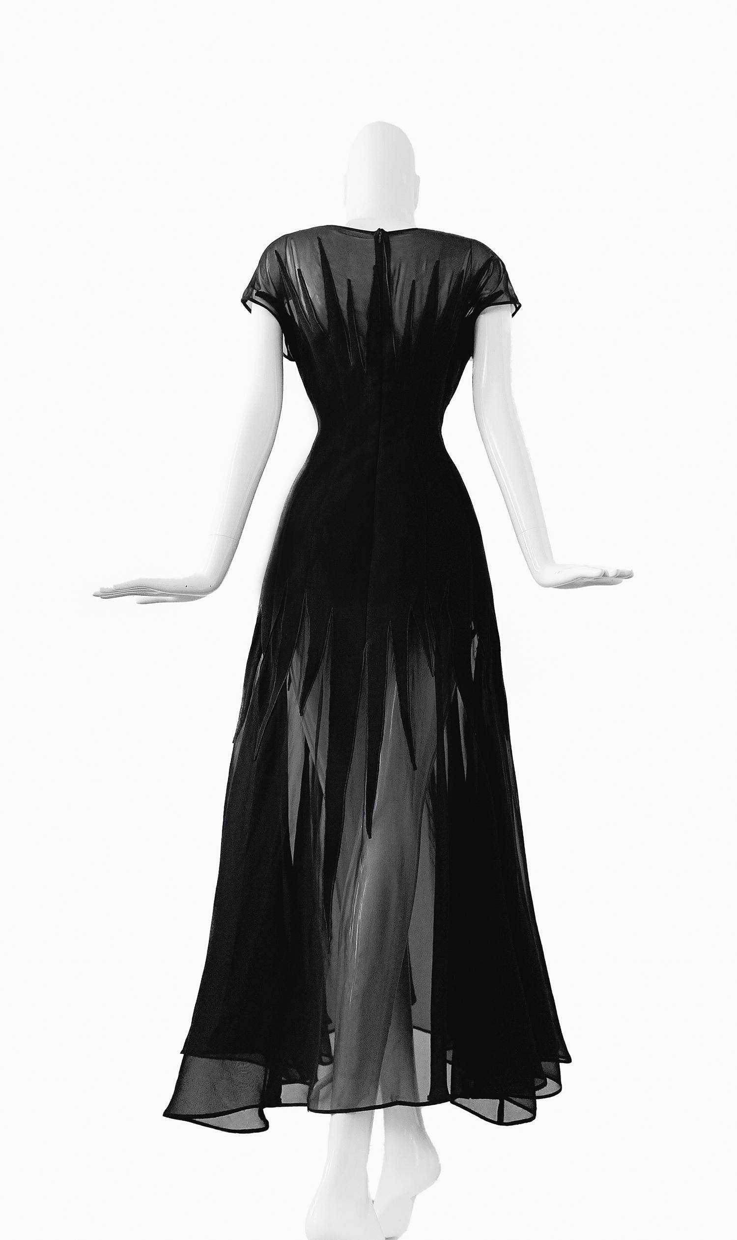 Women's Devine Thierry Mugler Runway Dress Goddess Black Semi Sheer Evening Gown  For Sale