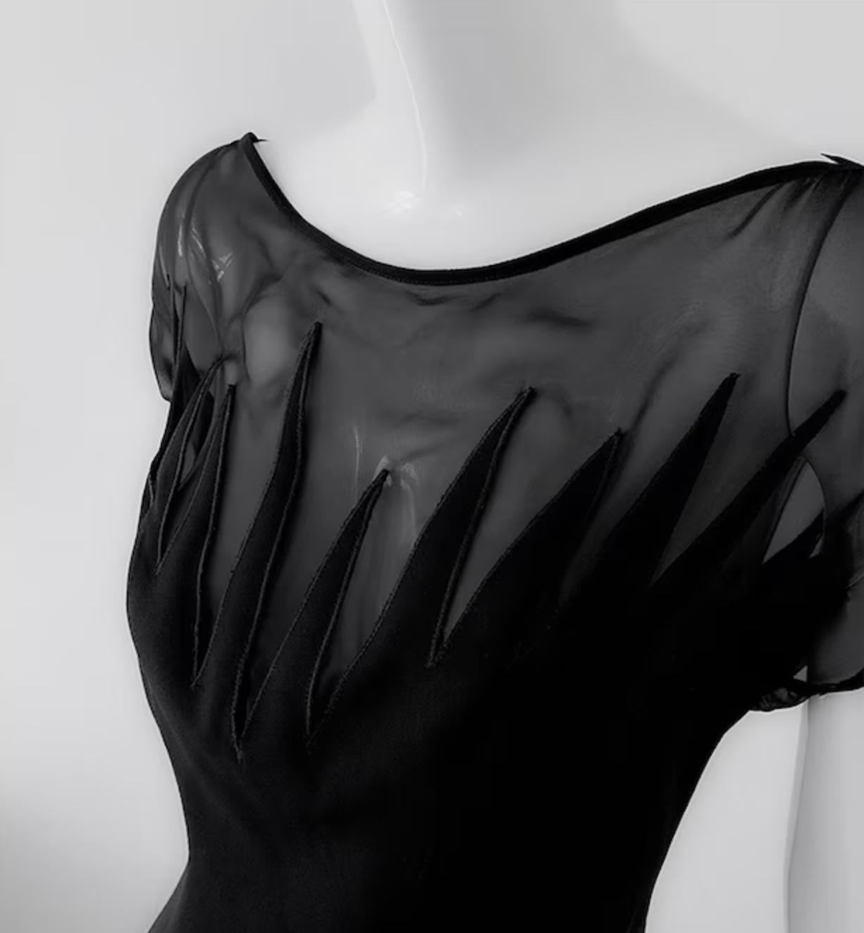 Devine Thierry Mugler Runway Dress Goddess Black Semi Sheer Evening Gown  For Sale 1