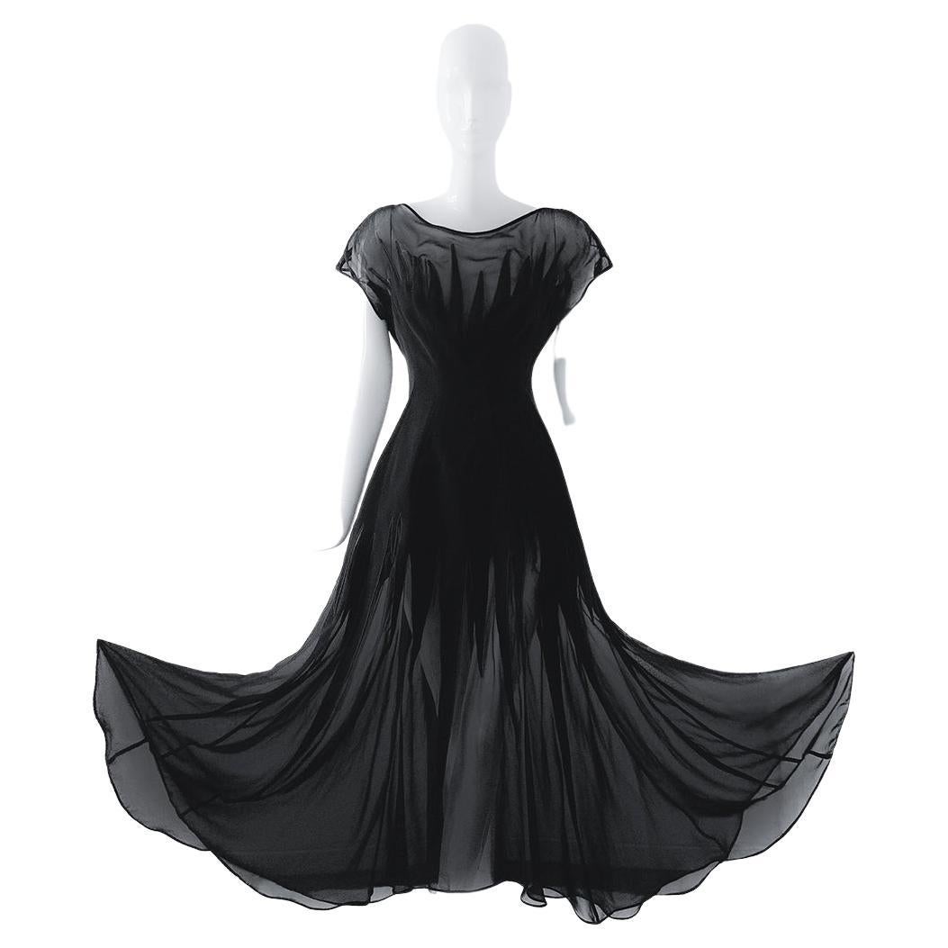 Devine Thierry Mugler Runway Dress Goddess Black Semi Sheer Evening Gown  For Sale