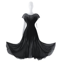 Devine Thierry Mugler Runway Dress Goddess Black Semi Sheer Evening Gown 