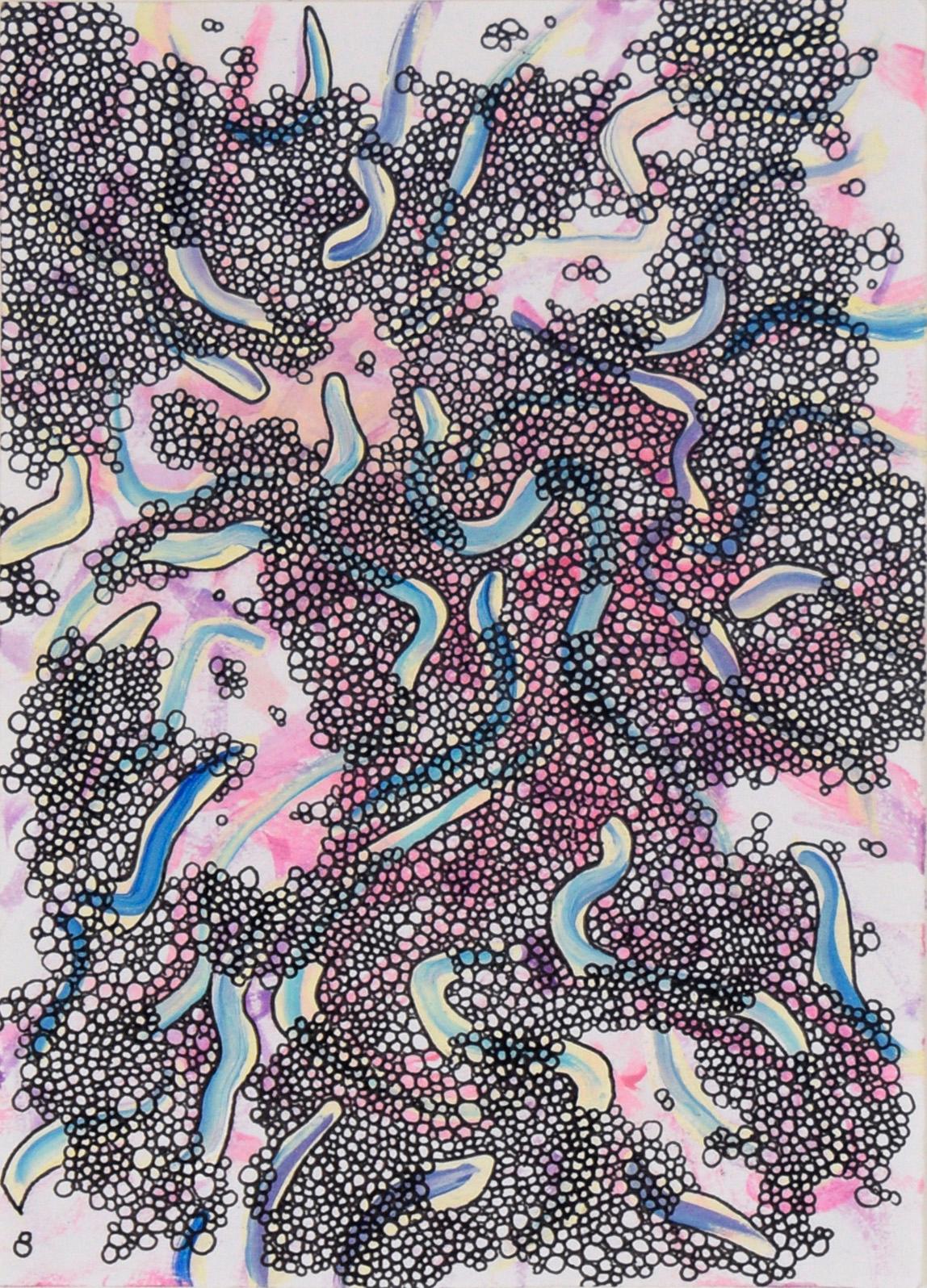 Abstrakte Komposition „Bubbles“ aus Acryl und Tinte auf Papier – Painting von Devon Brockopp-Hammer